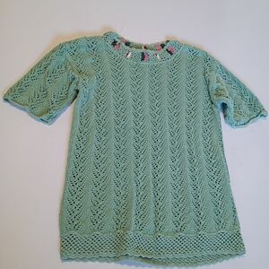 Ginna Peters Vintage Gardencore Floral Knitted Sz M Short Sleeve Sweater Shirt